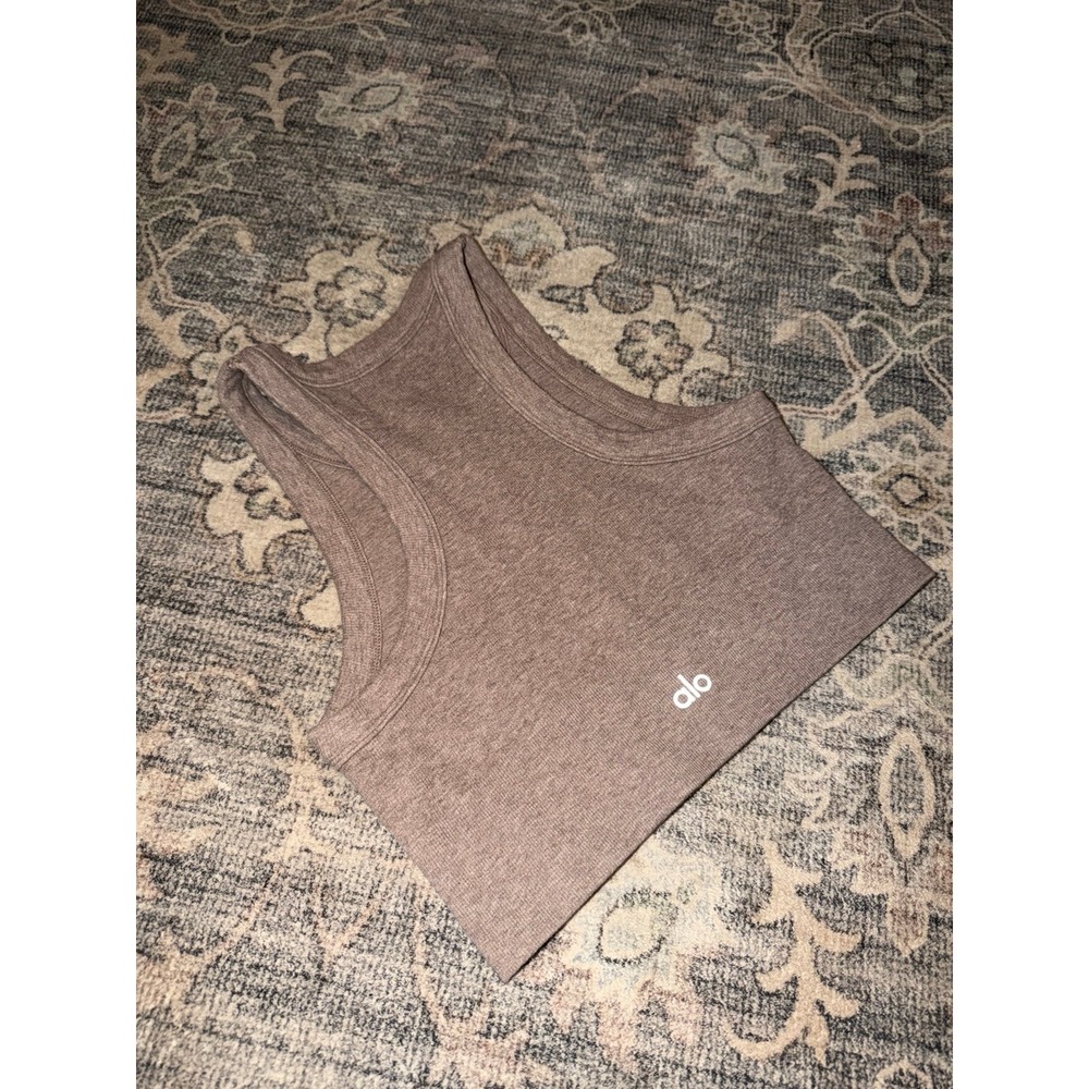 Alo Seamless Delight High Neck Bra Cropped Tank Heather Brown